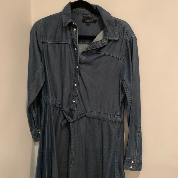 All Saints Denim Long Sleeved mini dress Size 6 - Picture 1 of 3